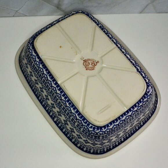 Boleslawic Rectangular Baking Dish Polish Pottery White Clay Kitchen Wear - Picture 8 of 9